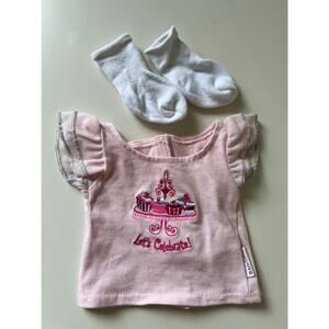 American Girl Birthday Shirt Pink Let’s  Celebrate Cupcakes Top with Socks